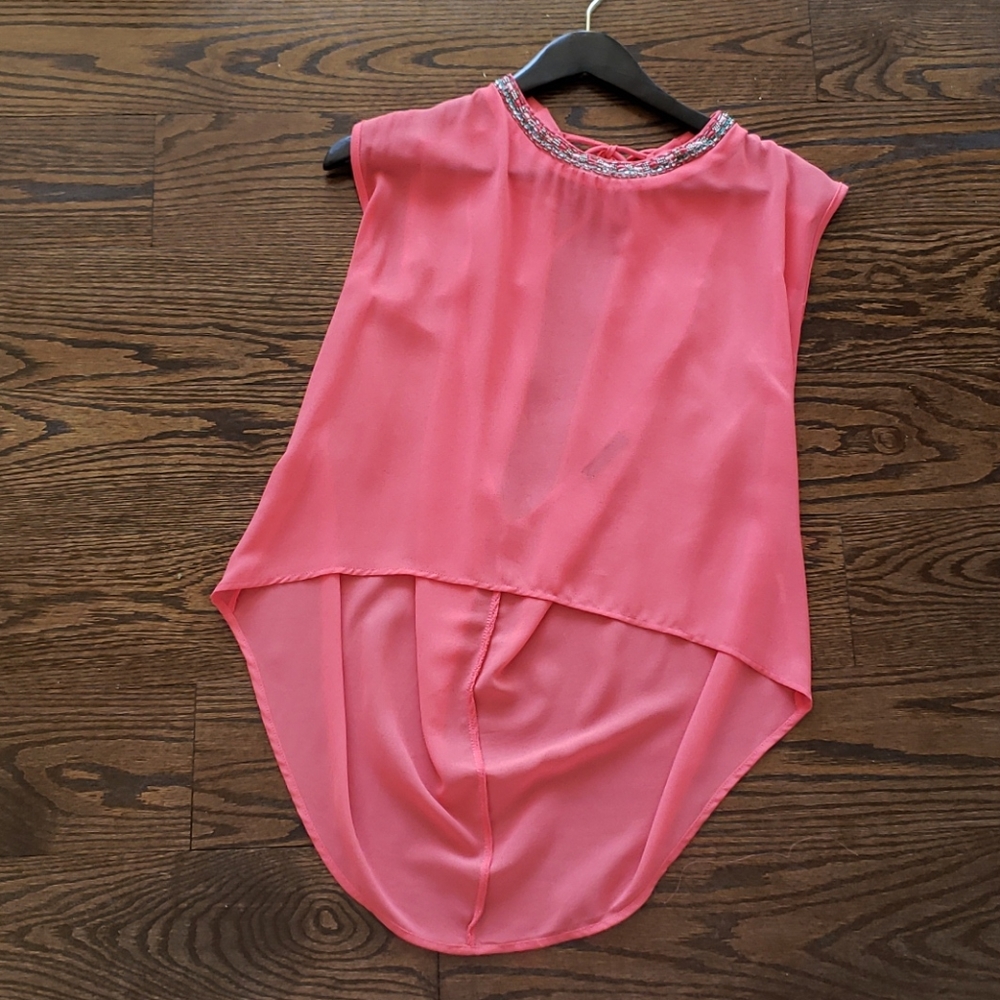 Chiffon Beaded Neck Draped Back Top